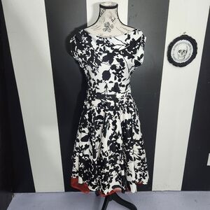 Pinup Black and White Floral Midi Dress